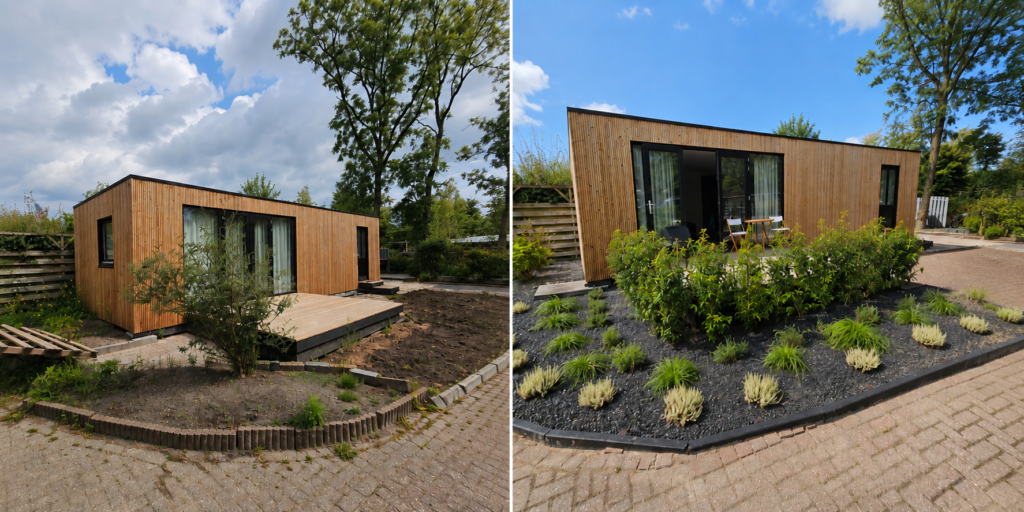 Tuin voor en na aanplanten van nieuwe beplanting